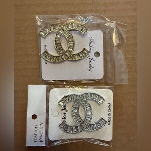 Luxury CC logo Brooch, Silver and Gold Tone pin jewelry fashion